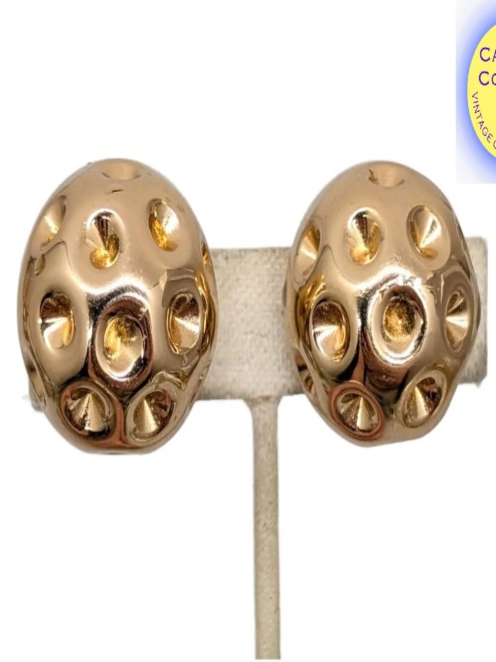 Vintage Signed Napier Modernist Goldtone Round Domed Indented Clip Earrings